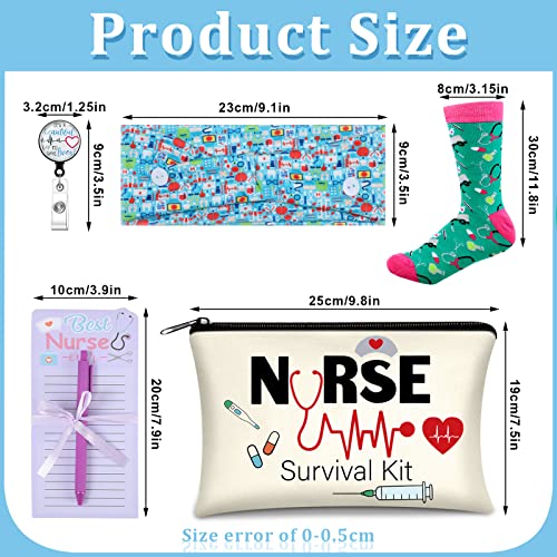 Hotop 36 Pcs Nurse Week Gifts Survival Kit Accessories for Work Badge Reel Makeup Cosmetic Bag Stockings Notepads with Pen Nursing Headbands Buttons Mask Nurses Doctors