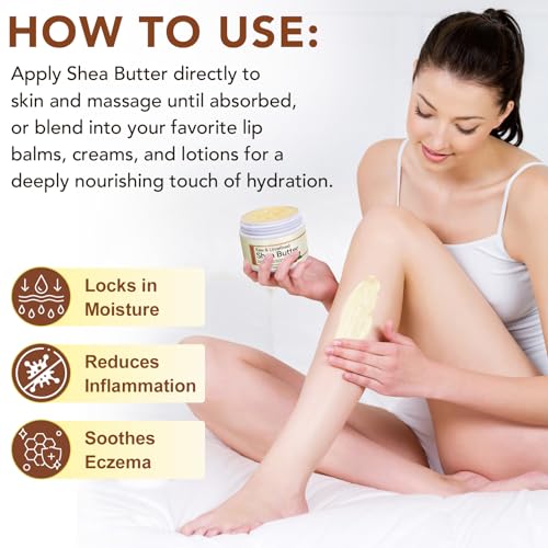Raw & Unrefined Shea Butter for Body, Face & Hair, Pure Shea Butter with vitamins A, E & F, Long-Lasting Hydration for Dry Skin, Hair Care, DIY Lip Balm, Natural Moisturizer