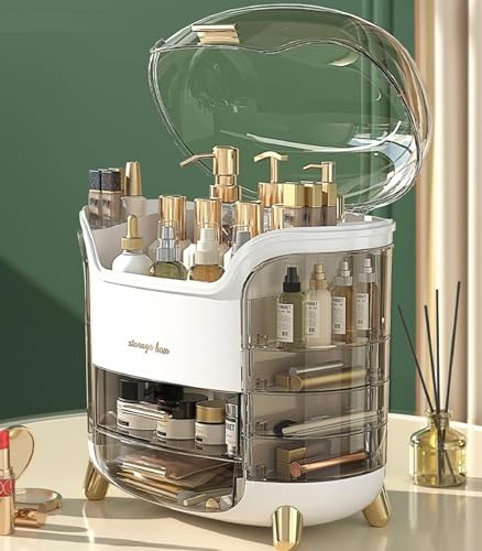 Large Makeup Organizer with Clear Acrylic Cover & 3-Layer Storage