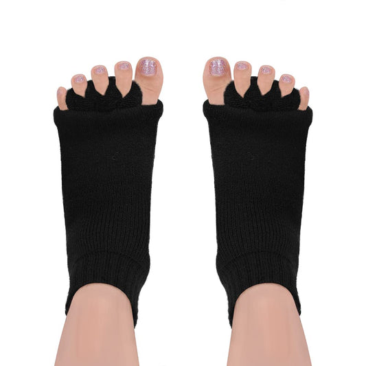 SPORCLO Toe Separator Socks, Comfort Foot Alignment Socks for Women Men, Health Care Toe Spacers, Bunion Corrector Cushion, Yoga Sports Gym Toe Pedicure Socks 1 Pair Black