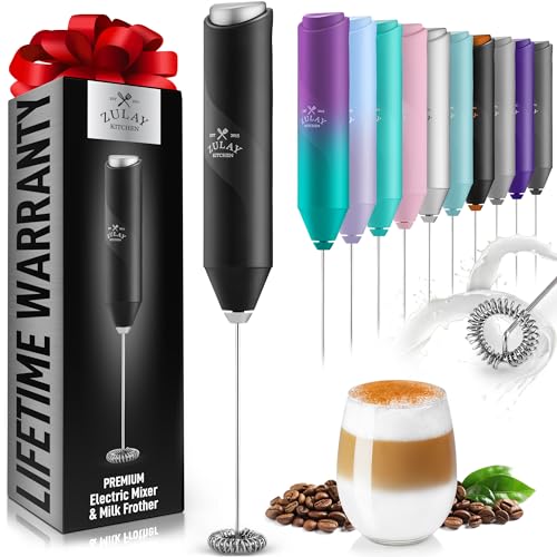 Zulay Kitchen Powerful Milk Frother Wand - Mini Milk Frother Handheld Stainless Steel - Battery Operated Drink Mixer for Coffee, Lattes, Cappuccino, Matcha - Froth Mate Milk Frother Gift, Deep Purple