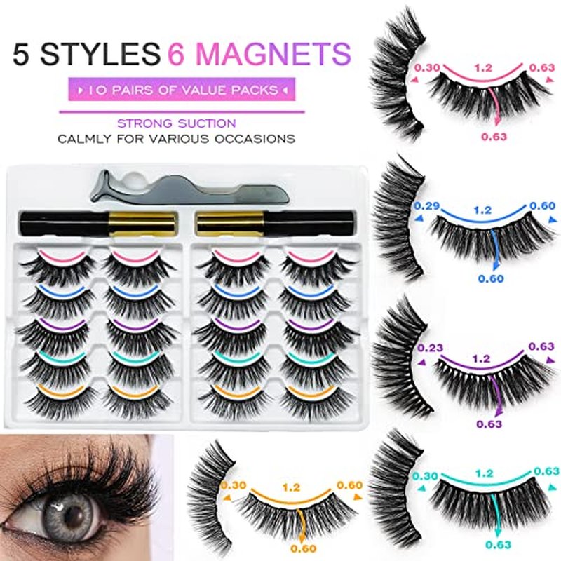 10 Pairs Cat-Eye Magnetic Eyelashes with Eyeliner - Natural Look