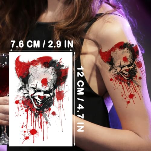 12-Sheet Halloween-Themed Temporary Tattoo Stickers ? Scary Fake Tattoos for Halloween, Cosplay, and Festivals ? Perfect for Kids and Adults