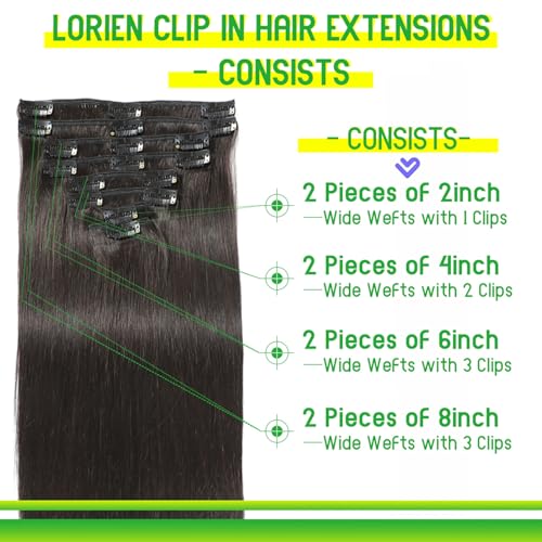 LORIEN Clip In Hair Extensions 18 Inch 100g Remy Human Hair