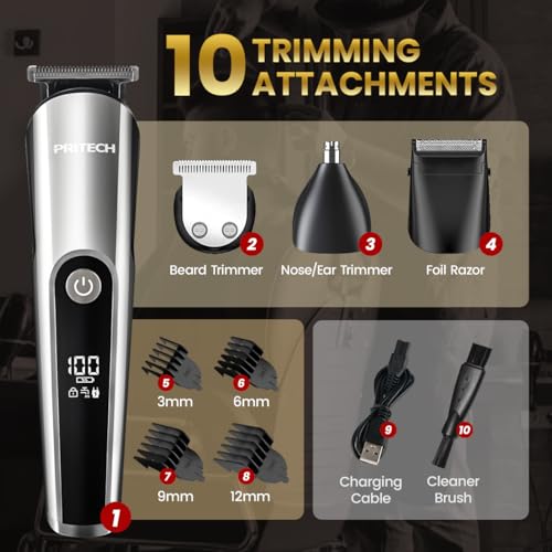 PRITECH 3-in-1 Cordless Beard Trimmer Kit - Waterproof & Rechargeable
