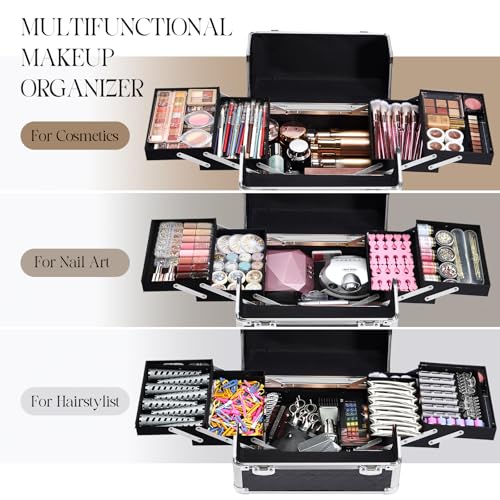 4-in-1 Rolling Makeup Train Case with Wheels - Professional Cosmetology