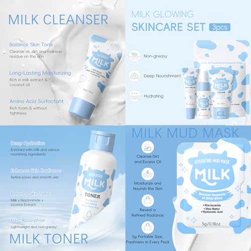 EONFAVE Milk Skincare Set for Kids & Teens - 17-Piece Collection