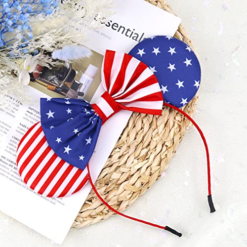 BELSITA 4th of July Headband Mouse Ear Bow Hair Bands Independence Day Headwear Star Stripe Flag Hair Hoop Princess Head Boppers Fourth of July Hair Supplies for Parade Party Decorations 1Pcs