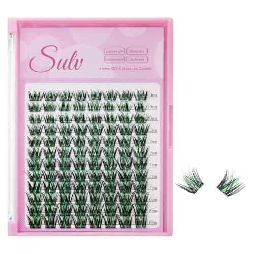 Black & Green 3D Cluster Lashes - 10mm Fluffy Extensions