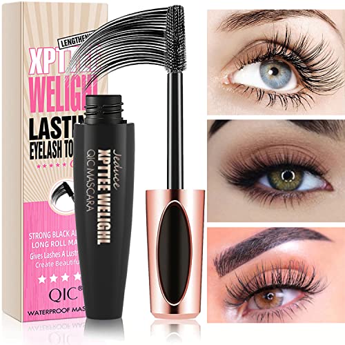 4D Silk Fiber Lash Mascara Extension Voluminous Fiber Mascara Waterproof & Smudge-Proof Mascara Long-Lasting No Flaking Natural No Clumping,All Day Exquisitely Full (1 Pack)