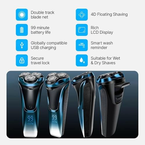 Snapbuy Electric Razor for Men,Snapbuy Razor,Electric Shavers for Men, 4D Floating Head Rotary Shaver,Ipx7 Waterproof, 2025 New Electri c Shaver with LCD Display & Quiet Motor,Fast Charging(Blue)