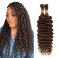 Freiuoke Deep Wave Human Braiding Hair #4 Brown 22 Inch | Boho Knotless Braid Bulk Extensions