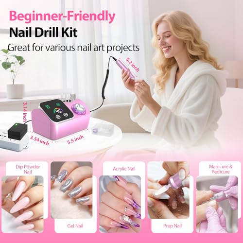 Pink 45000RPM Professional Corded Nail Drill E-File Kit for Salon & Home Use
