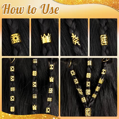 Gold Hair Jewelry Set 260 Pcs Braids Locs Rings Cuffs Clips