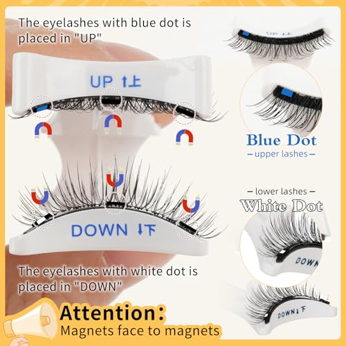 QUEWEL Magnetic Eyelashes 2 Pair Reusable Magnetic Eyelashes with Applicator No Glue Needed Eyelashes Cat Eye Natural Look Lash Clusters Kit Easy to Wear and Remove(A08)