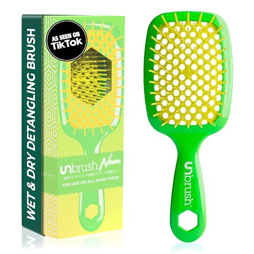 FHI Heat UNbrush Detangling Brush for Pain-Free Brushing on All Wet or Dry Hair Types — Durable DuoFlex Anti-Static Bristles, Lightweight Handle, Vented Hair Brush, Lemon Lime Green