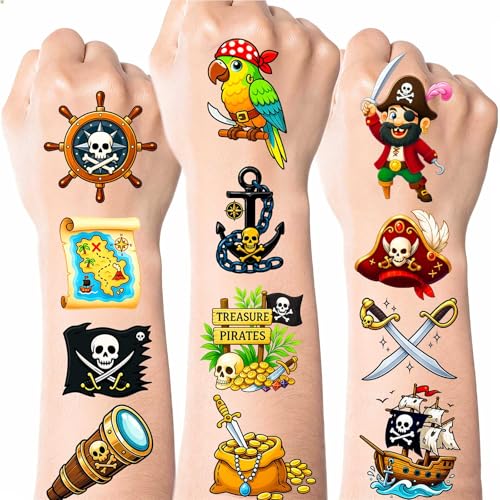 Pirate Temporary Tattoos for Kids, 100 Pack 2x2"