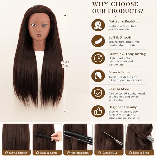 28" Mannequin Head with Hair & Clamp for Styling Practice