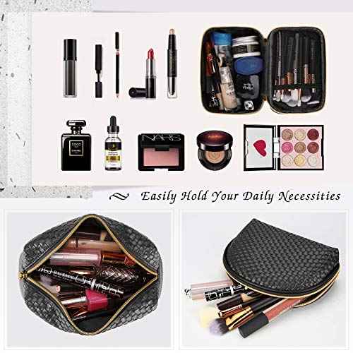 KTMOUW Makeup Bag 3 Pcs waterproof Cosmetic Bag Portable Travel Cosmetic Bag Weave Organizer storage bag (Black)