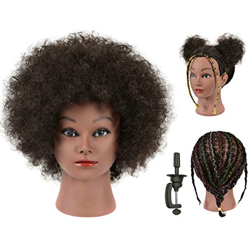 FUTAI Kinky Curly Mannequin Head 100% Human Hair with Stand