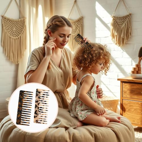 Wide Tooth Detangling Comb Set - Cellulose Acetate Hair Comb 2 Pack