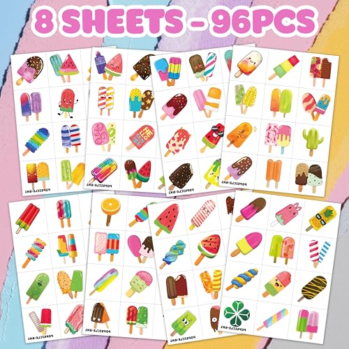 96PCS Ice Cream Temporary Tattoos for Kids - Summer Party Favors