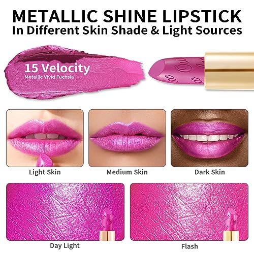 Oulac Velocity 15 Metallic Vivid Fuchsia Lipstick with 3D Shine, Hydrating Full Coverage