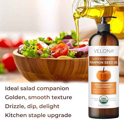 velona Pumpkin Seed Oil USDA Certified Organic - 1 Gallon / 128 Fl Oz | 100% Pure and Natural Carrier Oil | Unrefined, Cold Pressed | Cooking, Face, Hair, Body & Skin Care | Use Today - Enjoy Result