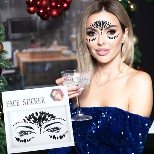 Halloween Face Tattoo Stickers 2-Pack - Black & Red Rhinestones