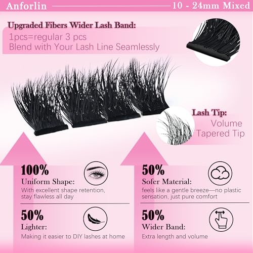 Thick Lash Clusters 14-20MM Volume Lash Extension 80D+180D+280D Eyelash Clusters 3 Styles Individual Lashes 280pcs Eyelash Extensions D Curly Lash Extension DIY at Home by Anforlin