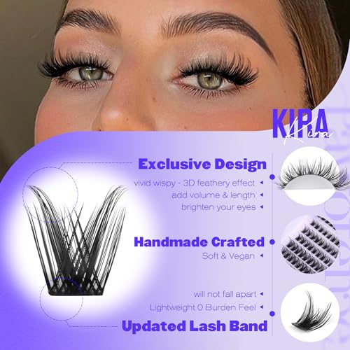 Pawotence Lash Clusters Wispy Kira Cluster Eyelash Extensions 10-18mm Individual Lashes DIY Cluster Lashes Extension Soft Comfortable Eyelash Clusters with Thin Band