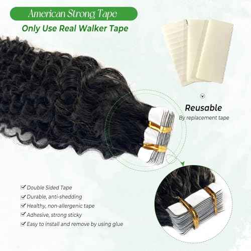 Water Wave Tape in Hair Extensions Human Hair, Natural Black Hair Extensions Real Remy Human Hair Tape ins for Black Women, 20 Inch 50g/pack 20pcs Double Sided Invisible Tape Hair Extension