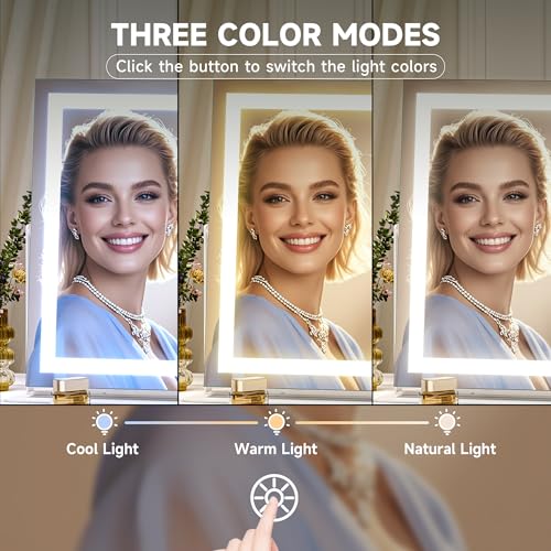 Hasipu Vanity Mirror with Lights, 15.7" x 11.8" LED Makeup Mirror, 3 Color Modes Touch Control and Brightness Adjustment Lighting Mirror, 10X Magnifying Glass, 360¡Æ Rotation
