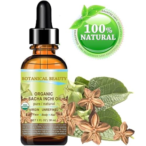 Botanical Beauty Organic SACHA INCHI OIL 100% Natural Pure Undiluted Virgin Unrefined Cold Pressed Carrier Certified Organic Oil For Face, Skin, Hair, Lip, Nails, Rich in Vitamin E (1 Fl Oz 30 ml)