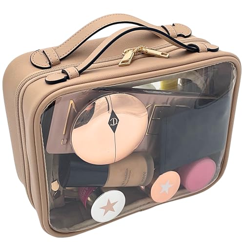 JAZD Clear Makeup Bag Toiletry Bag for Women Cosmetic Case Large Capacity Travel Make Up Bag Organizer Transparent Storage Compartment TSA Approved