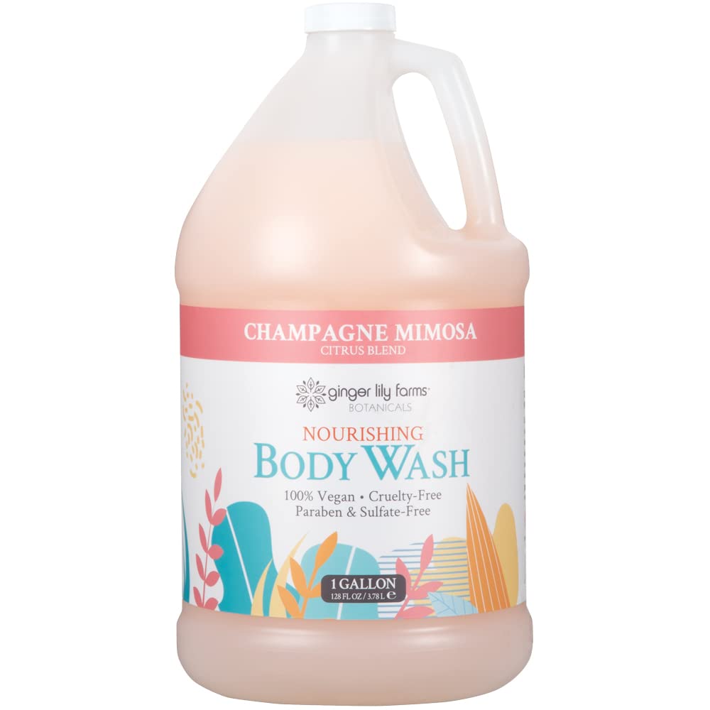 Ginger Lily Farms Botanicals Nourishing Body Wash, Champagne Mimosa, 100% Vegan & Cruelty-Free, Citrus Blend Scent, 1 Gallon (128 fl oz) Refill