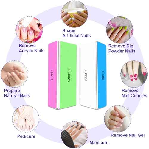 4 Way Nail Buffer Block (2 Pcs), Nail Shine Buffers Blocks Files for Natural and Acrylic Nails Smoother Buffing Block Polisher Fingernail File Buffer 120/240/600/3000 Grit for Buffing Shinning