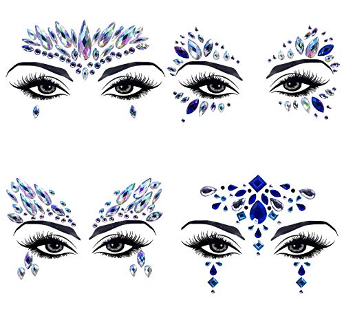 Crystal Gems Face Tattoo Stickers - 4 Pack Rhinestone Body Jewels