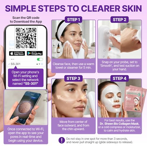 Dr. Sheen Blackhead Vacuum Remover with Camera, 3 Suction Modes & 6 Silicone Tips