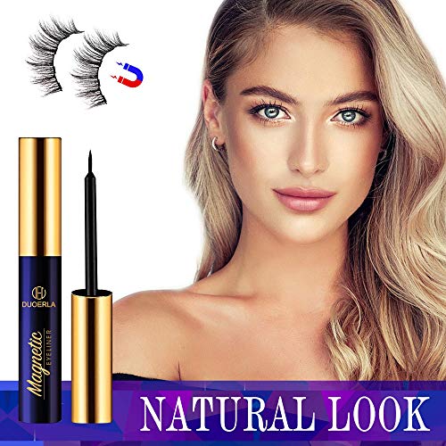 DUOERLA Magnetic Eyelashes,10 Pairs Magnetic Lashes Natural Looking with Applicator and 4 Tubes of Waterproof Magnetic Eyeliner, [Upgraded] Reusable,Strong Hold,Lightweight, Cruelty-Free,Easy to Apply