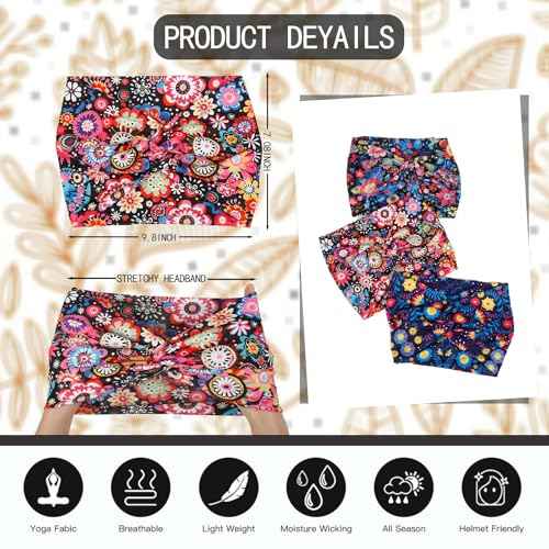 Tobeffect Extra Wide Headbands for Women, 7'' Boho Turban Floral Headband Large Hairband Twisted Hair Accessories, 6 pack