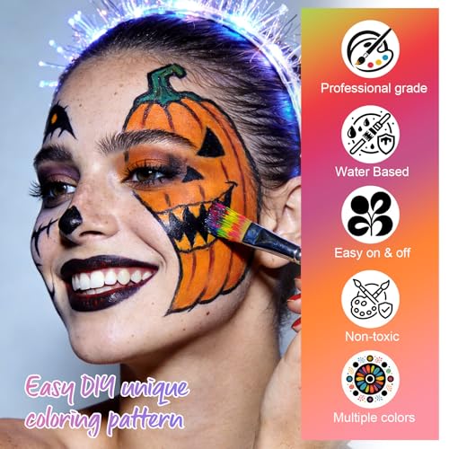YBUETE 15-Color Face Paint Palette - Water Based, Easy Off