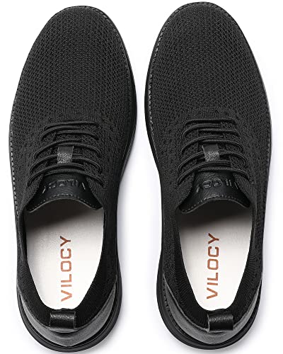 VILOCY Men's Dress Sneakers Oxfords Casual Business Shoes Lace Up Lightweight Walking Knit Mesh Fashion Sneakers Black,EU46