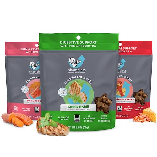 Shameless Pets Crunchy Cat Treats - Kitty Treats for Cats with Digestive Support, Natural Ingredients Kitten Treats with Real Ingredients, Healthy Flavored Feline Snacks - Variety Pack, 3-Pk