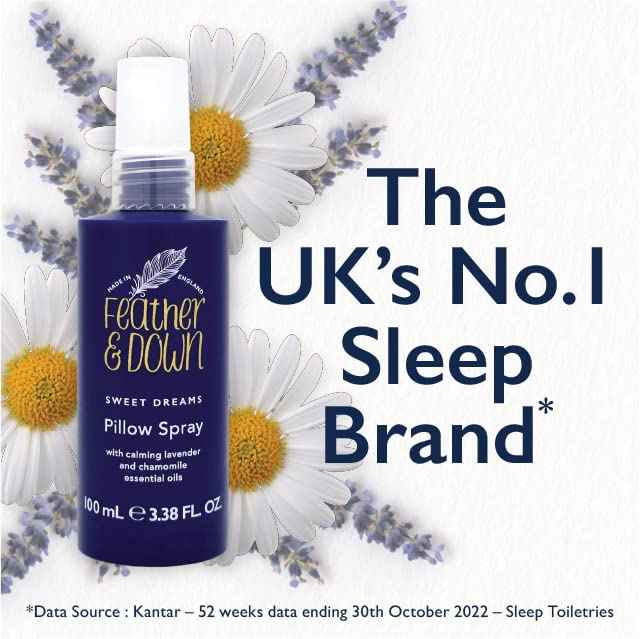 Feather & Down Sleeping Bag Gift Set: Luxury Eye Mask, Sleep Balm, Pillow Spray and Shower Cream, with Calming Lavender & Chamomile Essential Oils, Vegan & Cruelty Free