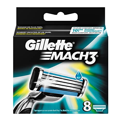 Gillette Mach3 Razor Blades for Men with Stronger-Than-Steel Blades, 8 Refills (Packaging May Vary)