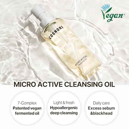 COSNORI 7-Complex Micro Active Cleansing Oil ? Korean Vegan Facial Cleansing Oil, Fresh and Light Finish ? Gentle Makeup Remover for Face, Hypoallergic, Fermented 7-Oil Complexes, 6.7 fl.oz.