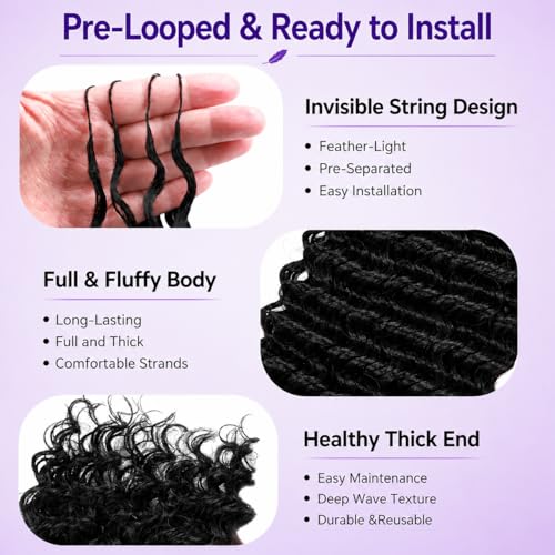 Lysilf 100% Human Crochet Hair 18" Deep Wave - Knotless, Pre-looped