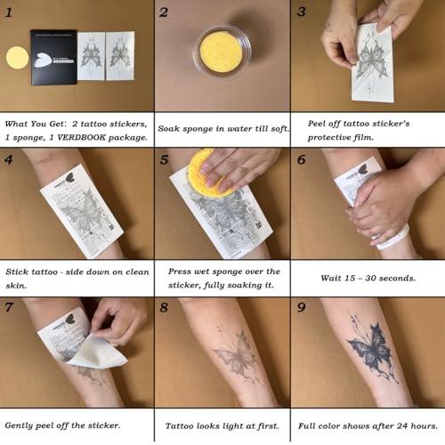 Waterproof Temporary Tattoos: 2-Sheet Tattoo Kit with Realistic Body Stickers, Semi-Permanent Tattoos for Adults Lasting 7-15 Days ? Safe for Men & Women, Butterfly entanglement