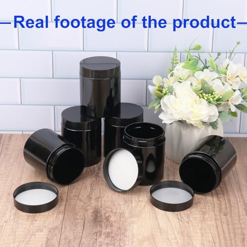 48 Pack 8 OZ Plastic Jars with Black Lids, Empty Plastic Mason Jars, Cosmetic Jar with Lids for Cream, Body Butters, Moisturizers, Candy, Beads, Samples (Black)